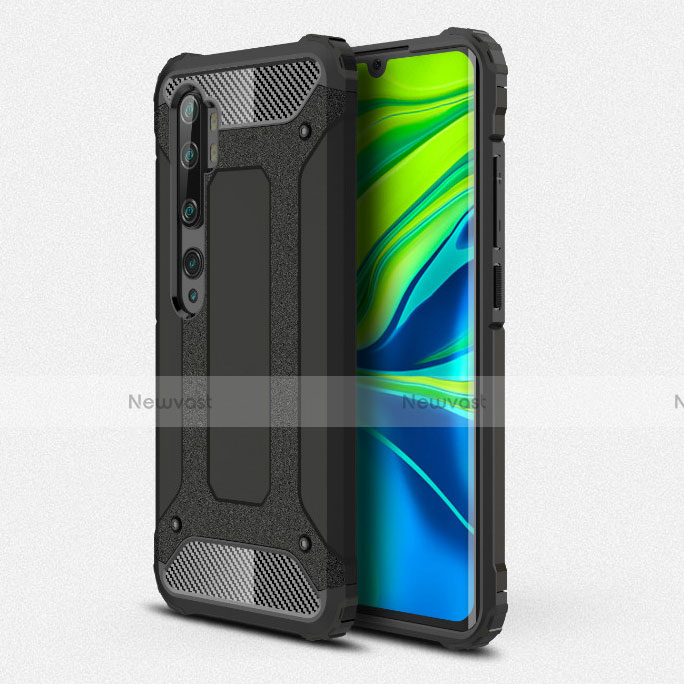 Silicone Matte Finish and Plastic Back Cover Case R01 for Xiaomi Mi Note 10 Black