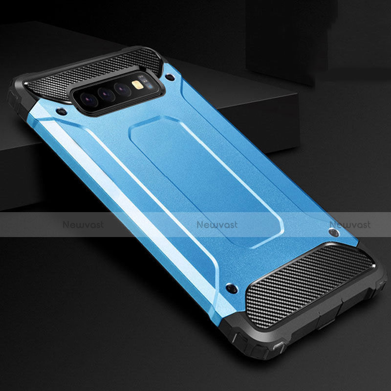 Silicone Matte Finish and Plastic Back Cover Case R02 for Samsung Galaxy S10 Plus Sky Blue