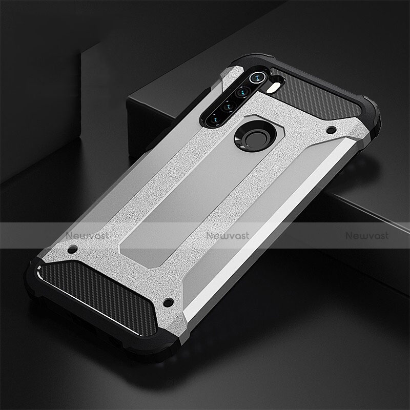 Silicone Matte Finish and Plastic Back Cover Case R02 for Xiaomi Redmi Note 8 Silver