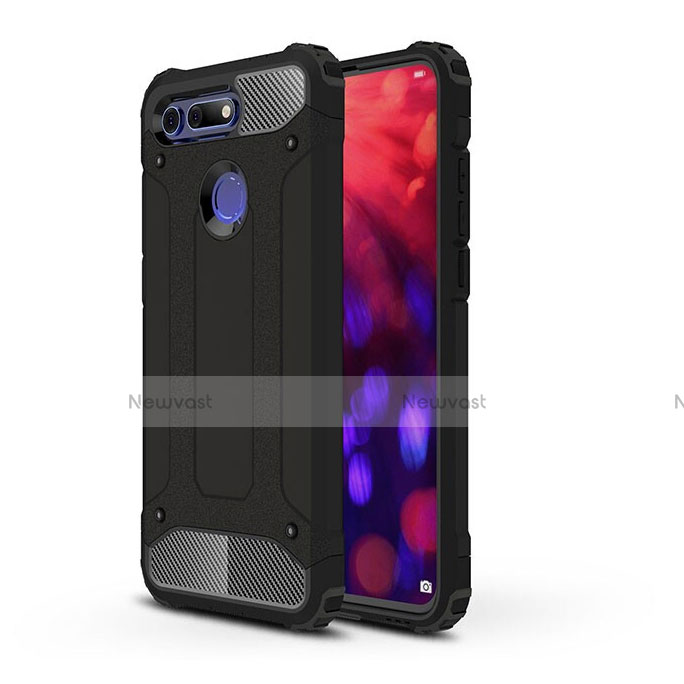 Silicone Matte Finish and Plastic Back Cover Case R03 for Huawei Honor V20 Black