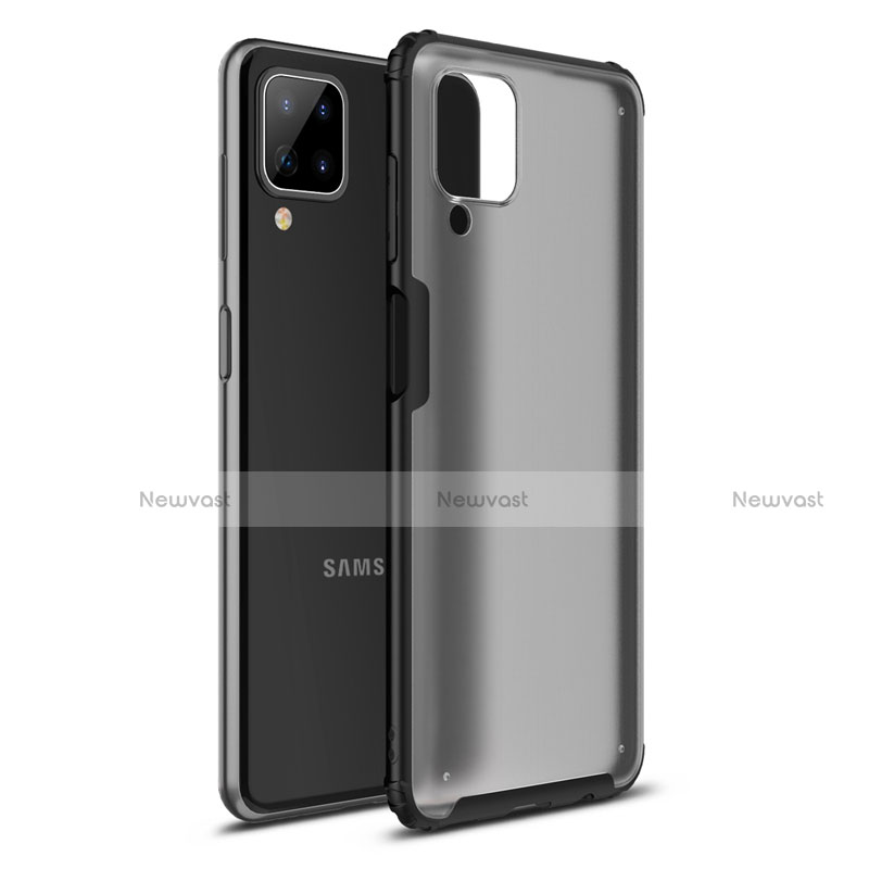 Silicone Matte Finish and Plastic Back Cover Case U01 for Samsung Galaxy A12 Black