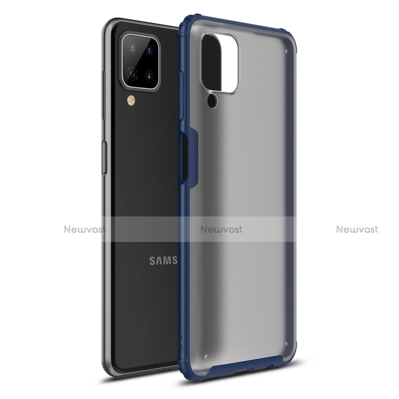 Silicone Matte Finish and Plastic Back Cover Case U01 for Samsung Galaxy A12 Blue