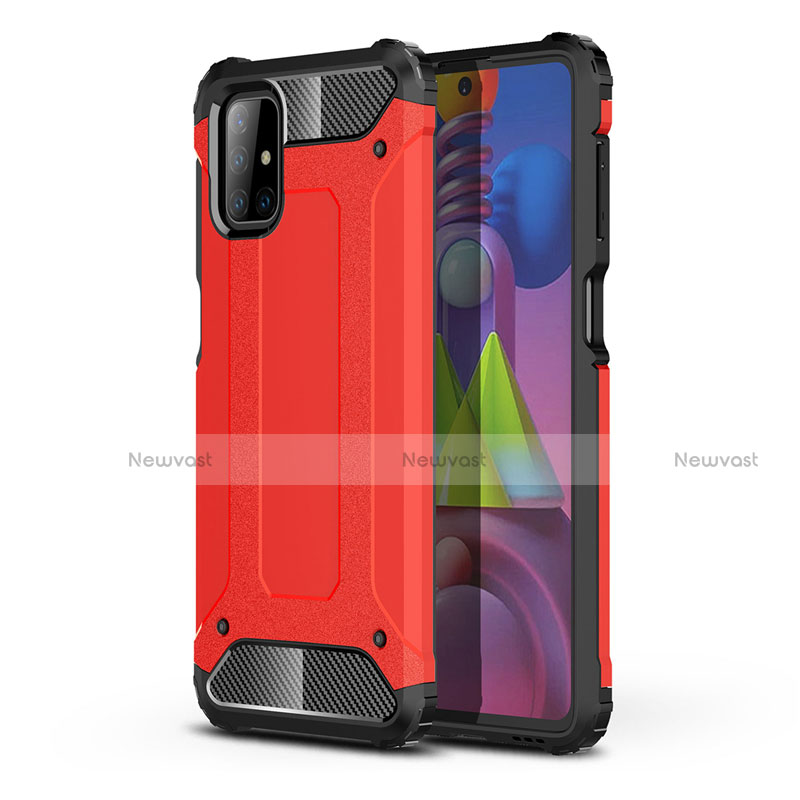 Silicone Matte Finish and Plastic Back Cover Case U01 for Samsung Galaxy M51 Red