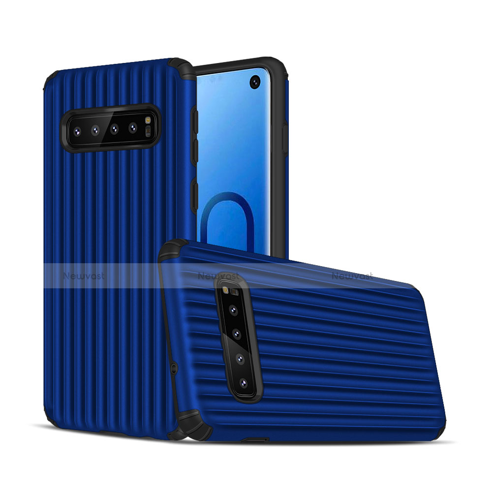 Silicone Matte Finish and Plastic Back Cover Case U01 for Samsung Galaxy S10 5G Blue