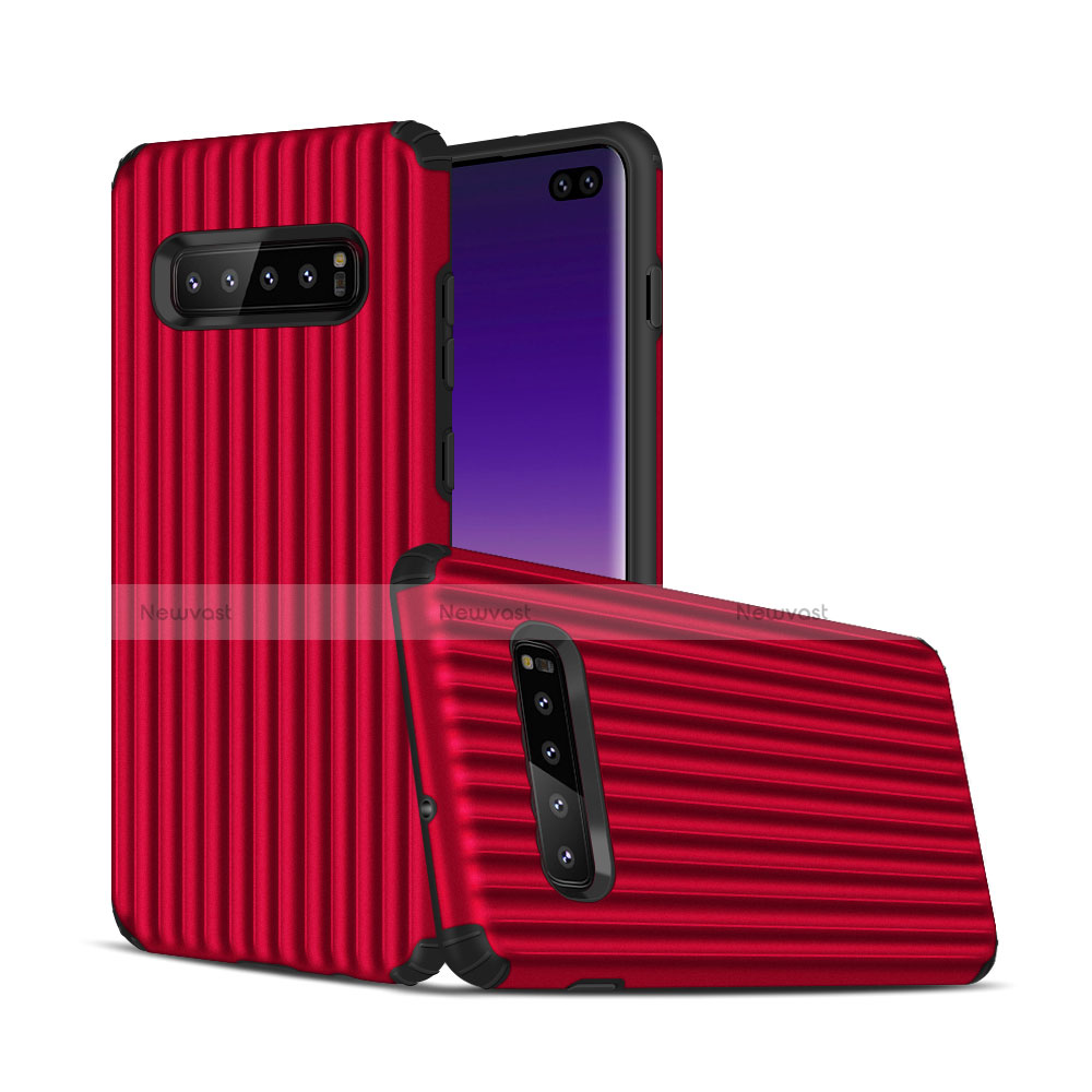 Silicone Matte Finish and Plastic Back Cover Case U01 for Samsung Galaxy S10 Plus Red