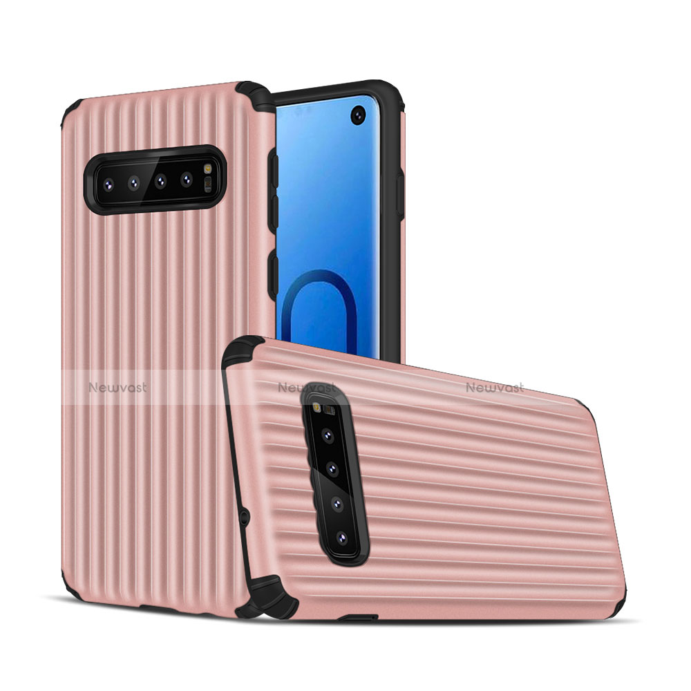 Silicone Matte Finish and Plastic Back Cover Case U01 for Samsung Galaxy S10 Rose Gold