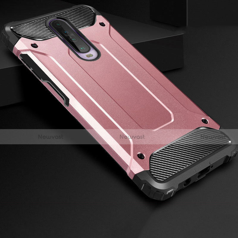 Silicone Matte Finish and Plastic Back Cover Case U01 for Xiaomi Poco X2 Rose Gold