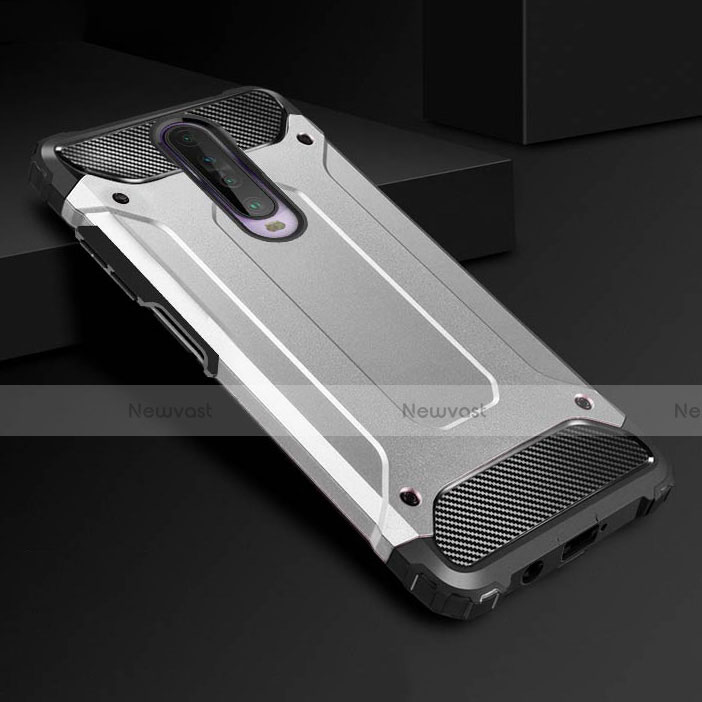 Silicone Matte Finish and Plastic Back Cover Case U01 for Xiaomi Poco X2 Silver