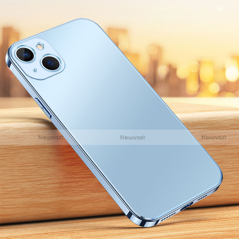 Silicone Matte Finish and Plastic Back Cover Case U02 for Apple iPhone 14 Plus Blue