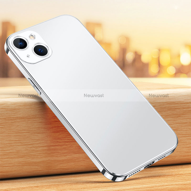 Silicone Matte Finish and Plastic Back Cover Case U02 for Apple iPhone 15 Plus Silver