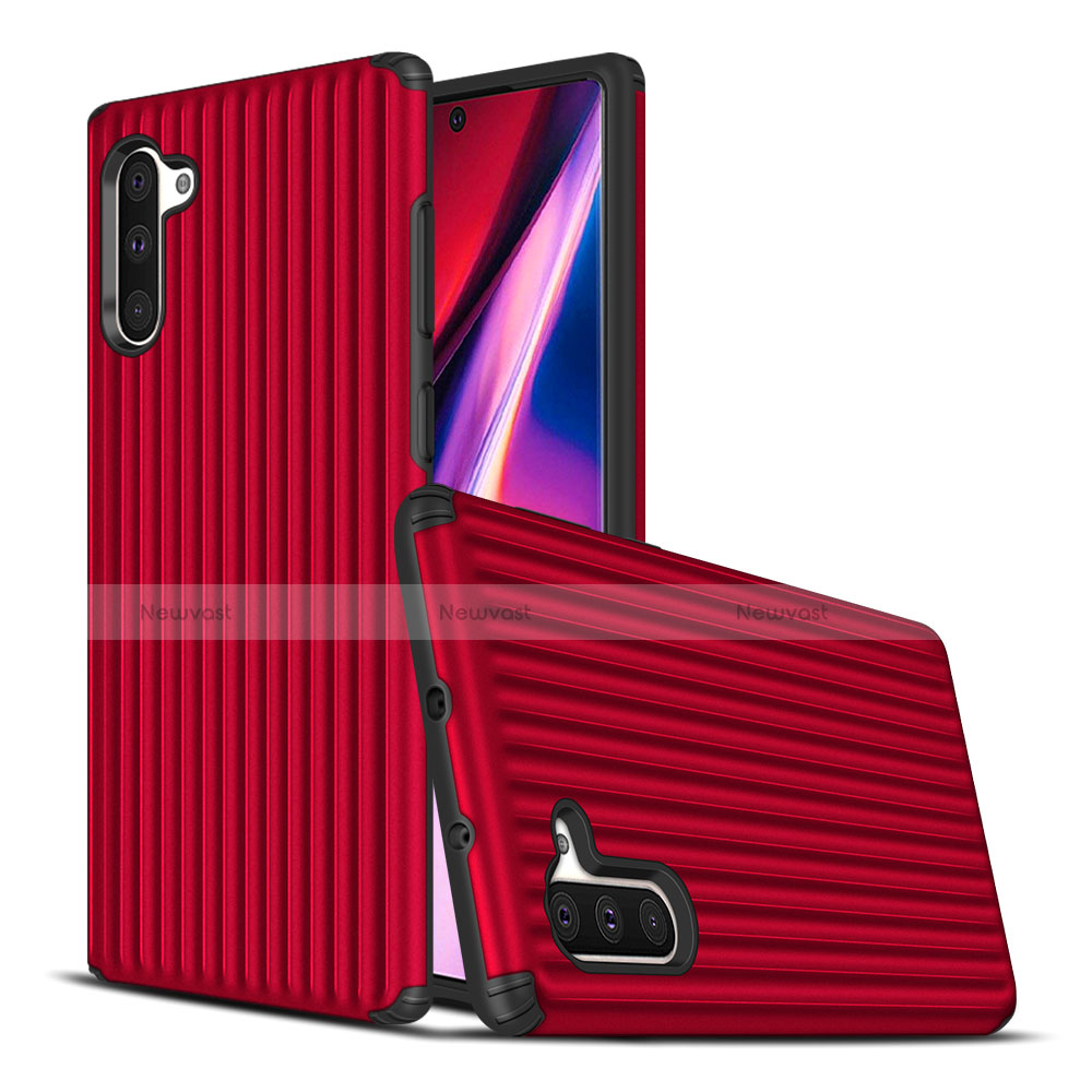 Silicone Matte Finish and Plastic Back Cover Case U02 for Samsung Galaxy Note 10 Red