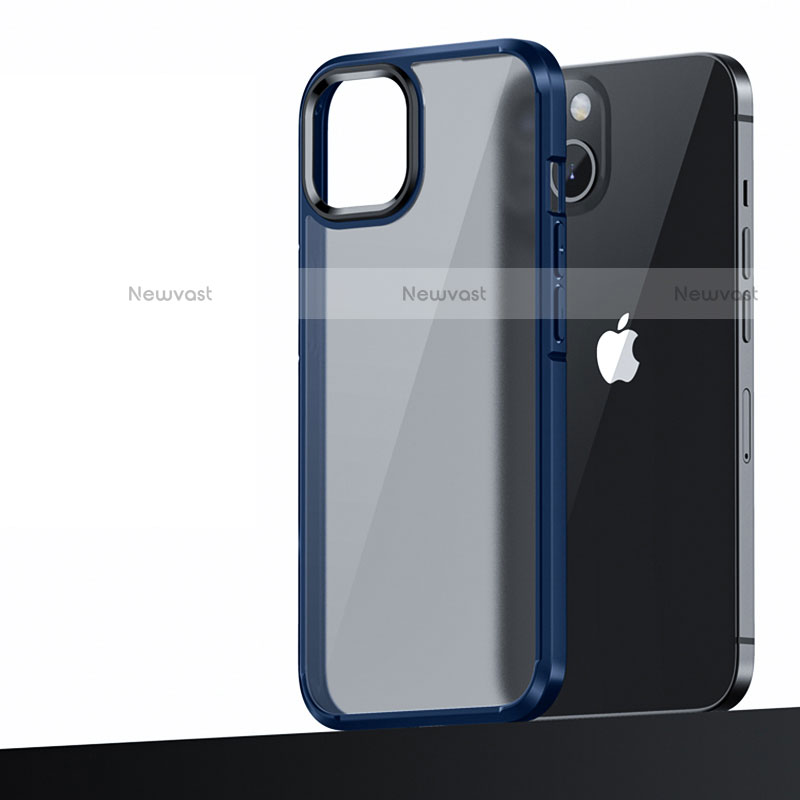 Silicone Matte Finish and Plastic Back Cover Case U04 for Apple iPhone 13 Blue