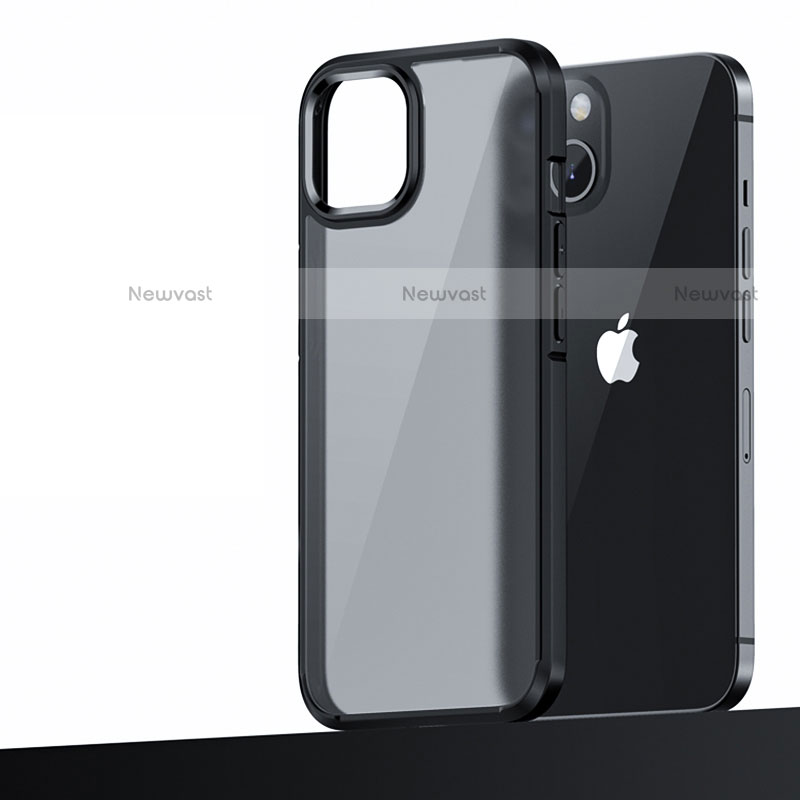 Silicone Matte Finish and Plastic Back Cover Case U04 for Apple iPhone 13 Mini Black