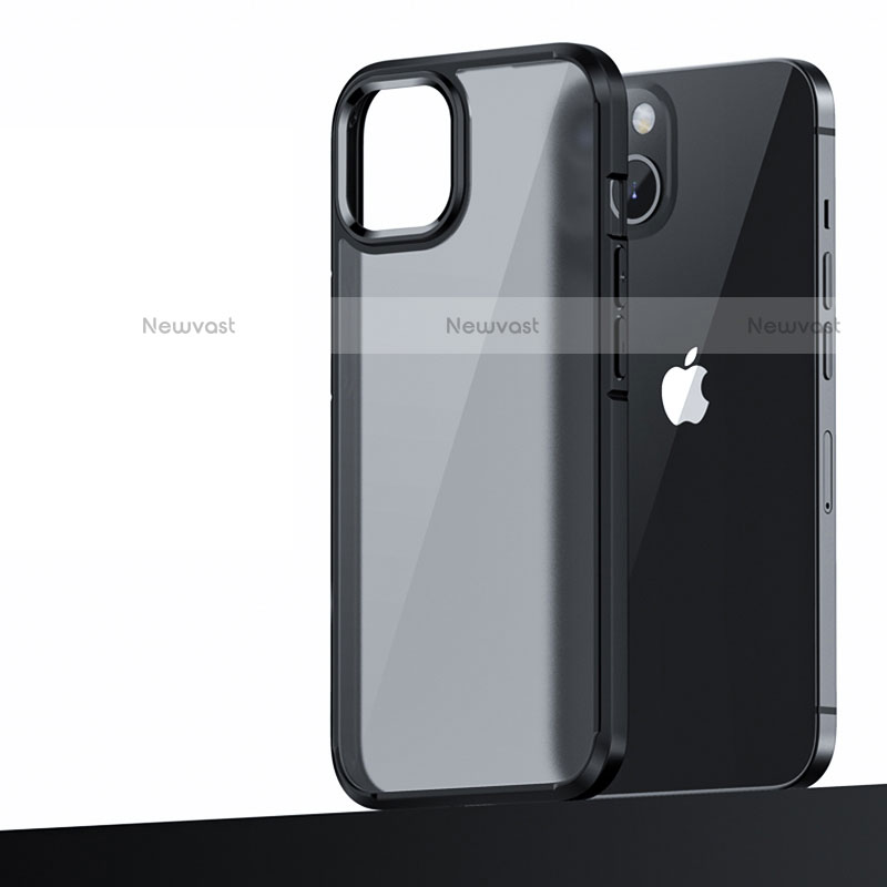 Silicone Matte Finish and Plastic Back Cover Case U04 for Apple iPhone 14 Plus Black