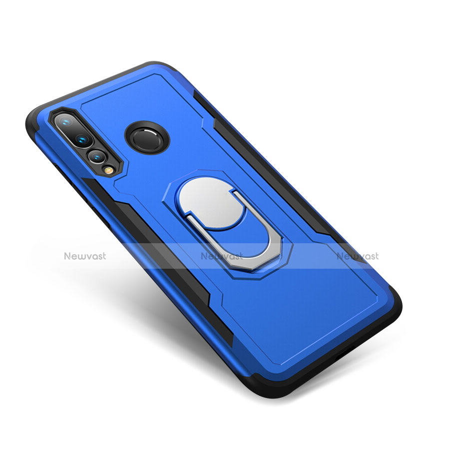 Silicone Matte Finish and Plastic Back Cover Case with Finger Ring Stand A01 for Huawei Nova 4 Blue