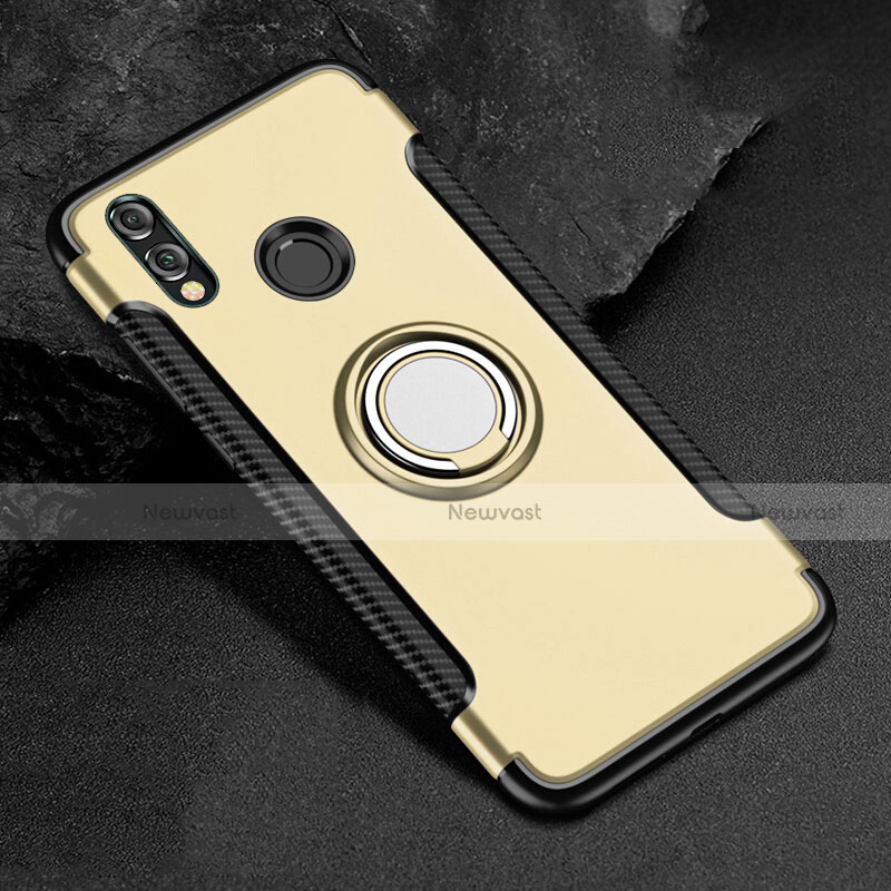 Silicone Matte Finish and Plastic Back Cover Case with Finger Ring Stand for Huawei Honor 8X Gold