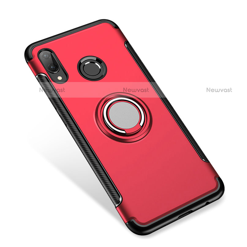 Silicone Matte Finish and Plastic Back Cover Case with Finger Ring Stand for Huawei Nova 3i Red