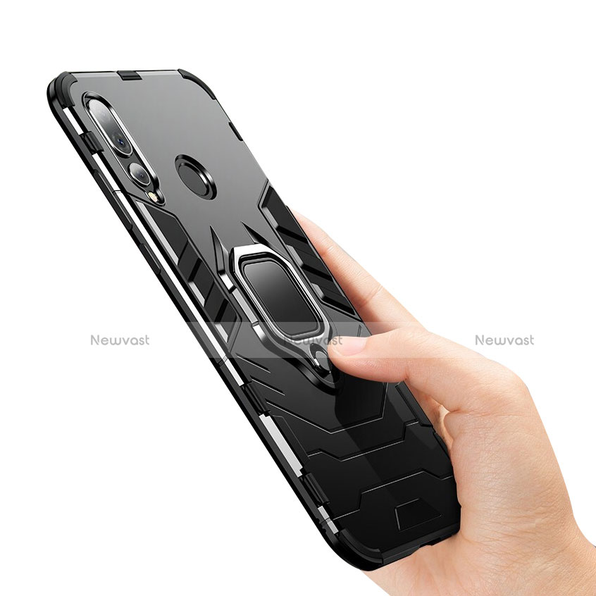 Silicone Matte Finish and Plastic Back Cover Case with Finger Ring Stand for Huawei Nova 4