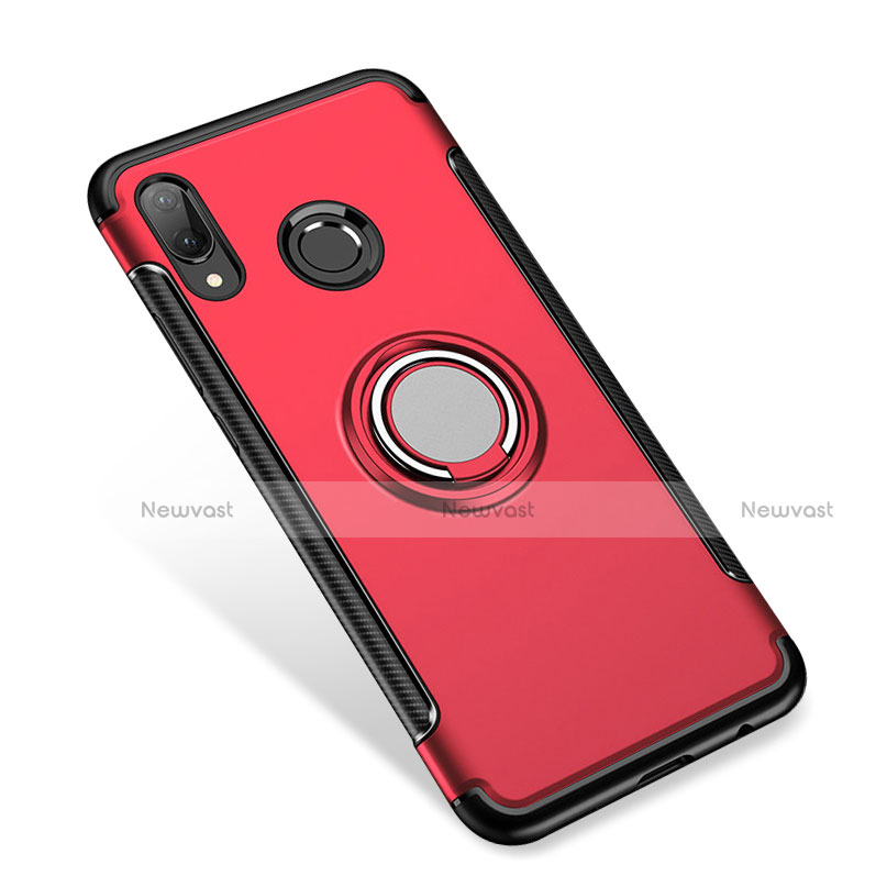 Silicone Matte Finish and Plastic Back Cover Case with Finger Ring Stand for Huawei P Smart+ Plus Red