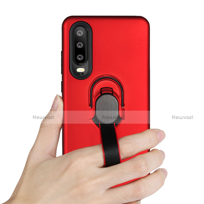 Silicone Matte Finish and Plastic Back Cover Case with Finger Ring Stand for Huawei P30