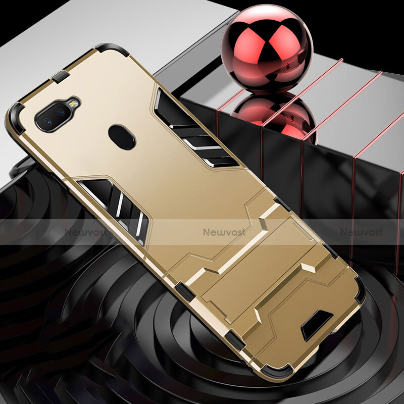 Silicone Matte Finish and Plastic Back Cover Case with Finger Ring Stand for Oppo AX7 Gold