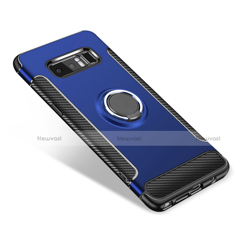 Silicone Matte Finish and Plastic Back Cover Case with Finger Ring Stand for Samsung Galaxy Note 8 Blue