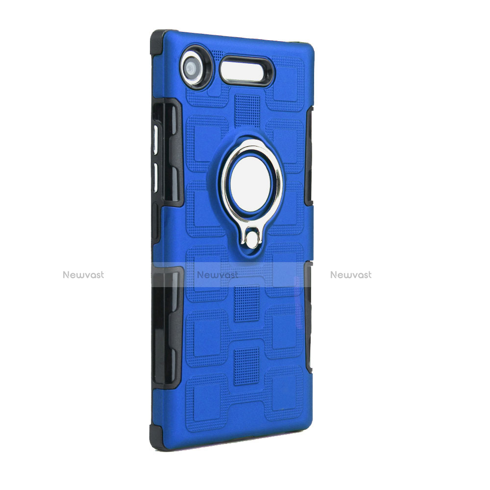 Silicone Matte Finish and Plastic Back Cover Case with Finger Ring Stand for Sony Xperia XZ1 Compact