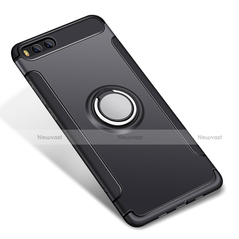 Silicone Matte Finish and Plastic Back Cover Case with Finger Ring Stand for Xiaomi Mi 6 Black