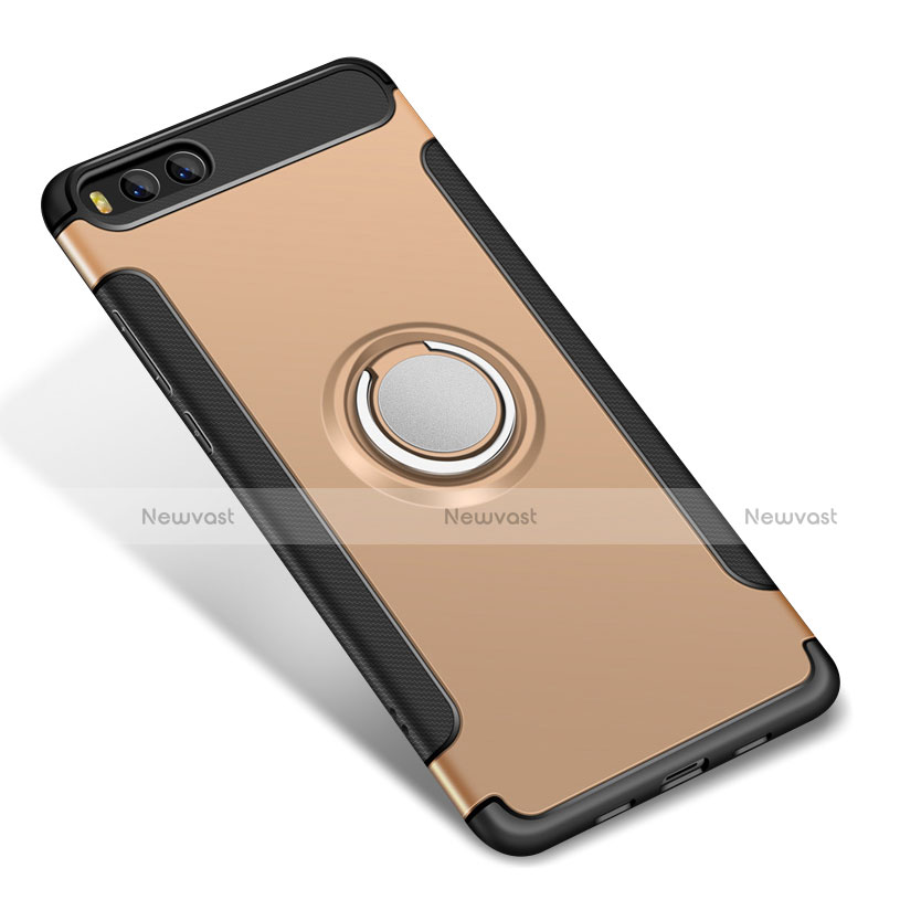 Silicone Matte Finish and Plastic Back Cover Case with Finger Ring Stand for Xiaomi Mi 6 Gold