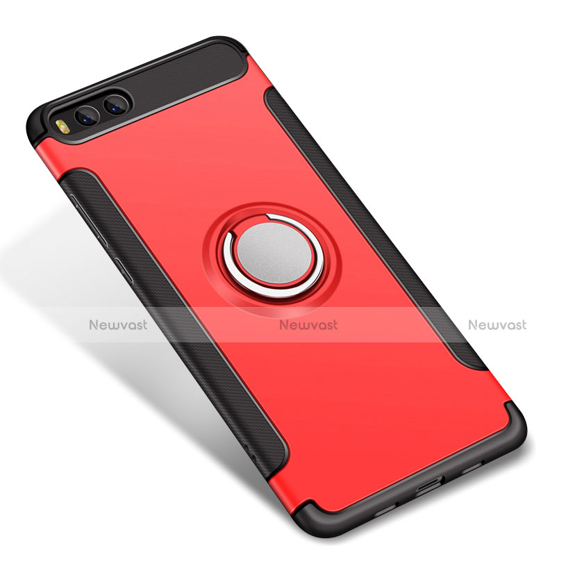 Silicone Matte Finish and Plastic Back Cover Case with Finger Ring Stand for Xiaomi Mi 6 Red