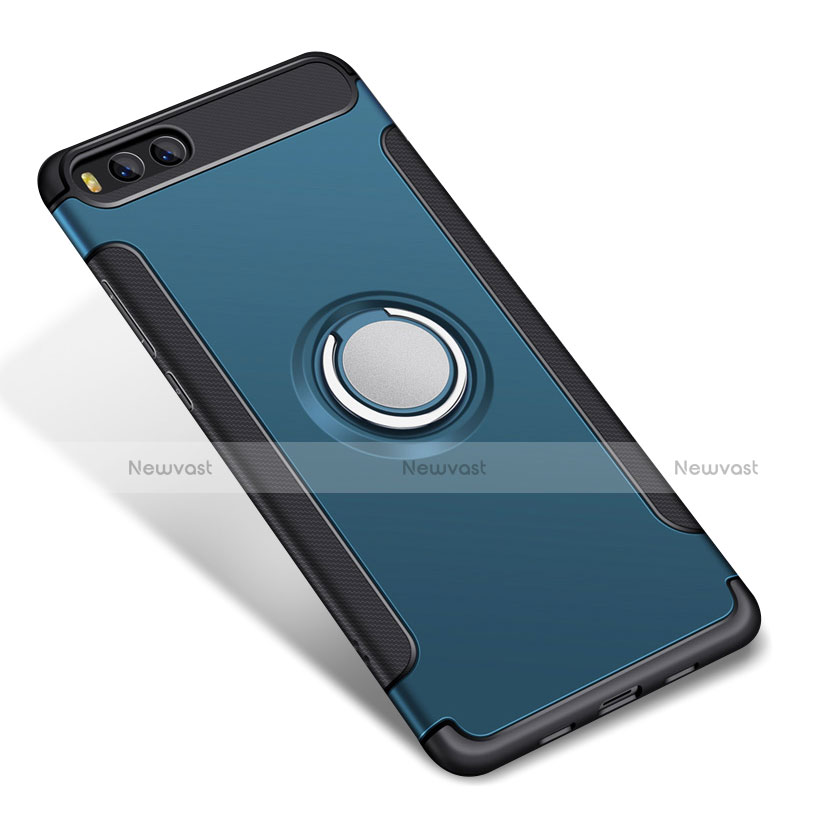 Silicone Matte Finish and Plastic Back Cover Case with Finger Ring Stand for Xiaomi Mi 6 Sky Blue