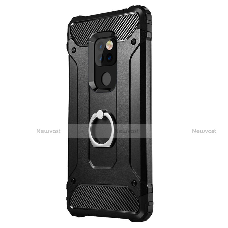 Silicone Matte Finish and Plastic Back Cover Case with Finger Ring Stand H01 for Huawei Mate 20 X 5G