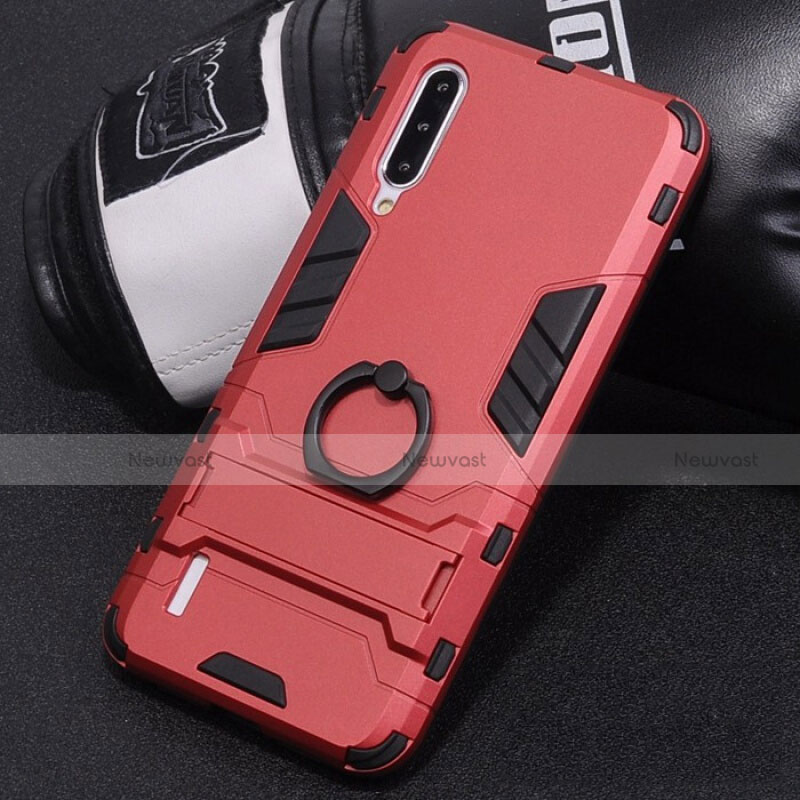 Silicone Matte Finish and Plastic Back Cover Case with Finger Ring Stand H01 for Xiaomi Mi A3