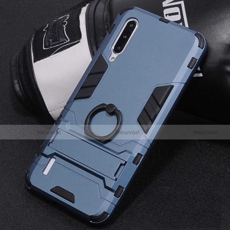 Silicone Matte Finish and Plastic Back Cover Case with Finger Ring Stand H01 for Xiaomi Mi A3