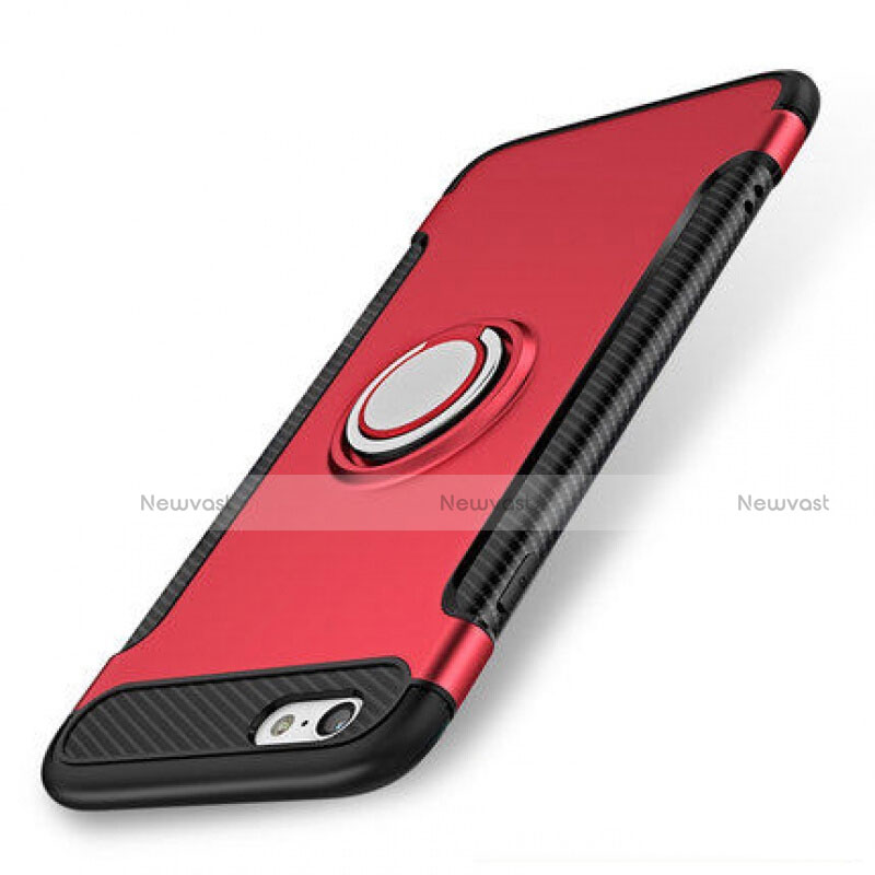 Silicone Matte Finish and Plastic Back Cover Case with Finger Ring Stand S01 for Apple iPhone 7 Red