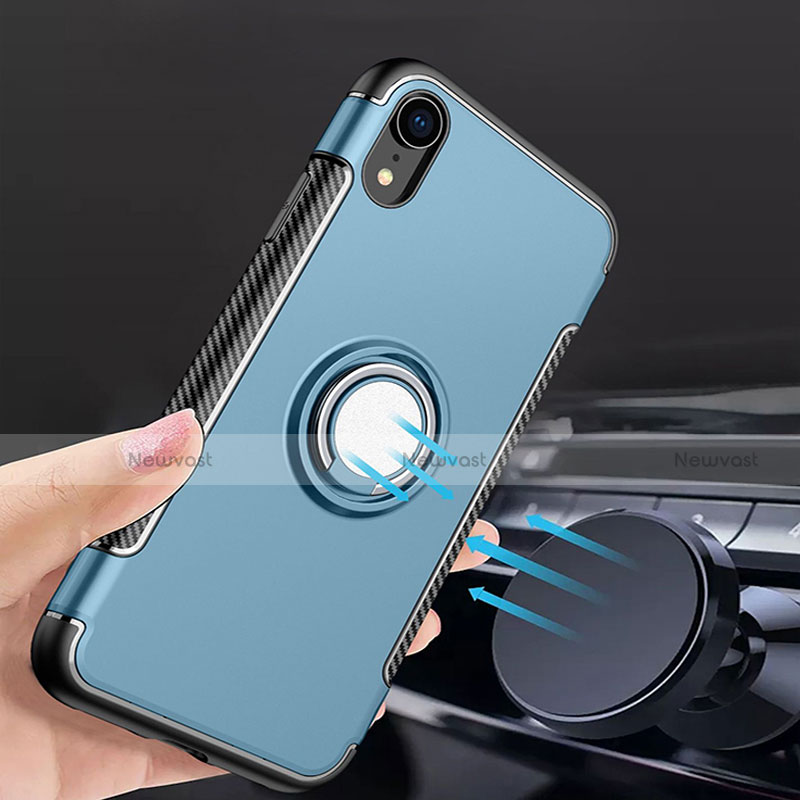 Silicone Matte Finish and Plastic Back Cover Case with Finger Ring Stand S01 for Apple iPhone XR