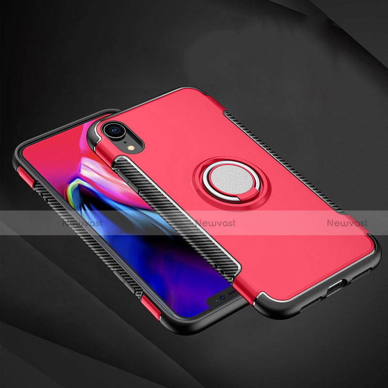 Silicone Matte Finish and Plastic Back Cover Case with Finger Ring Stand S01 for Apple iPhone XR
