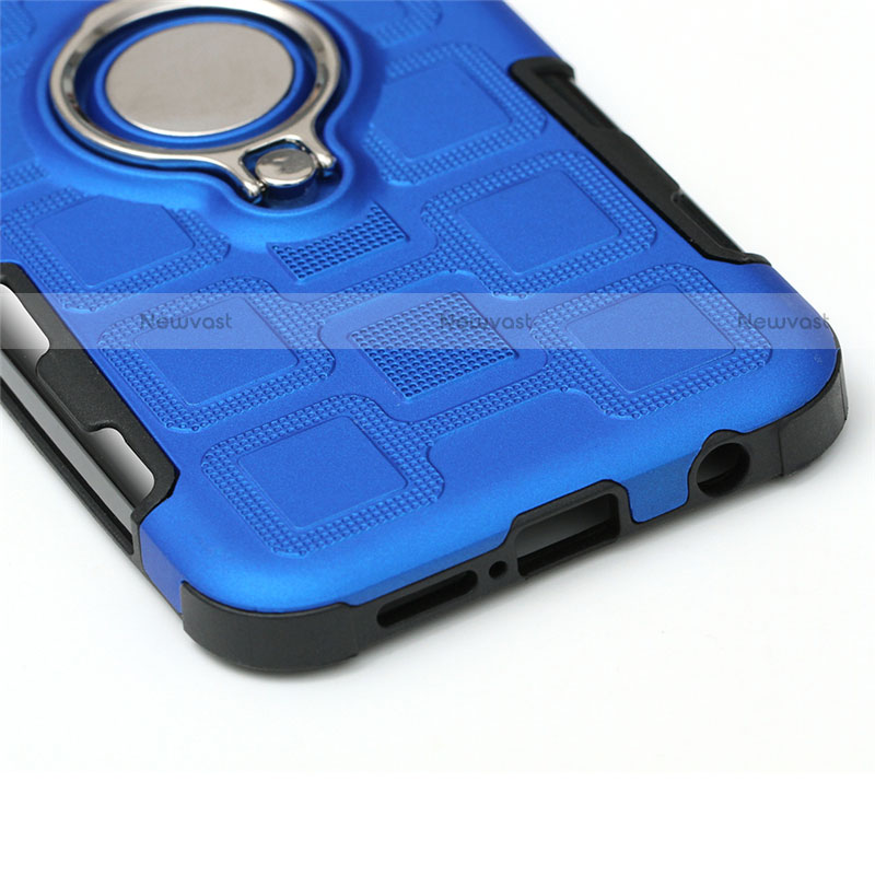 Silicone Matte Finish and Plastic Back Cover Case with Finger Ring Stand S01 for Huawei P20 Lite