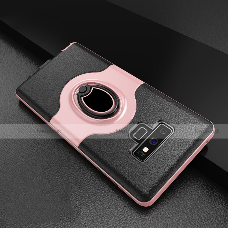 Silicone Matte Finish and Plastic Back Cover Case with Finger Ring Stand S01 for Samsung Galaxy Note 9