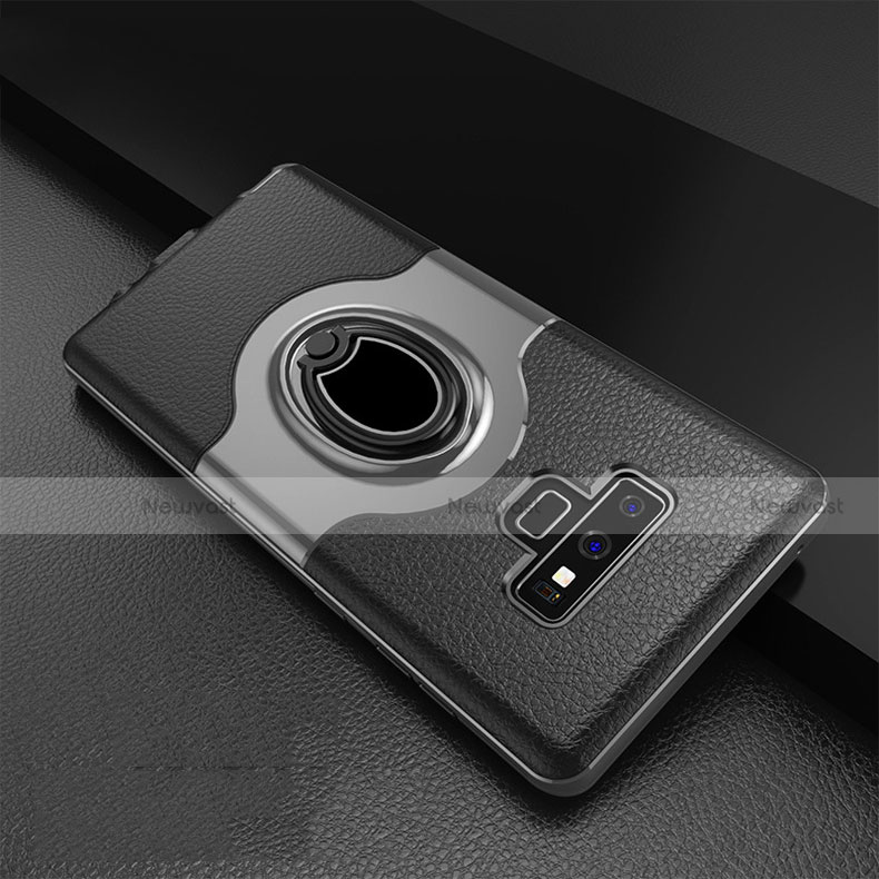 Silicone Matte Finish and Plastic Back Cover Case with Finger Ring Stand S01 for Samsung Galaxy Note 9