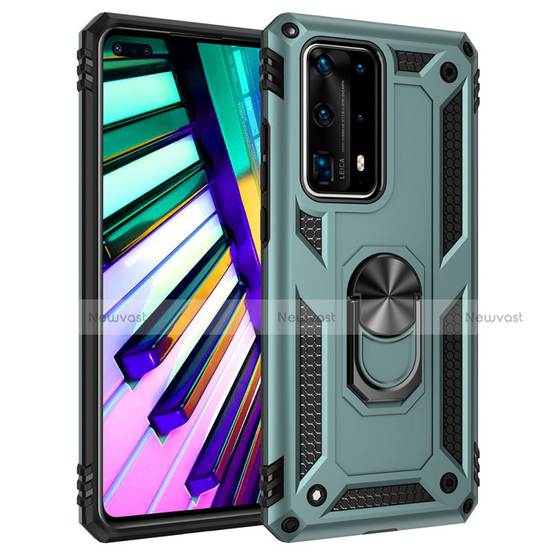 Silicone Matte Finish and Plastic Back Cover Case with Magnetic Finger Ring Stand C01 for Huawei P40 Pro+ Plus