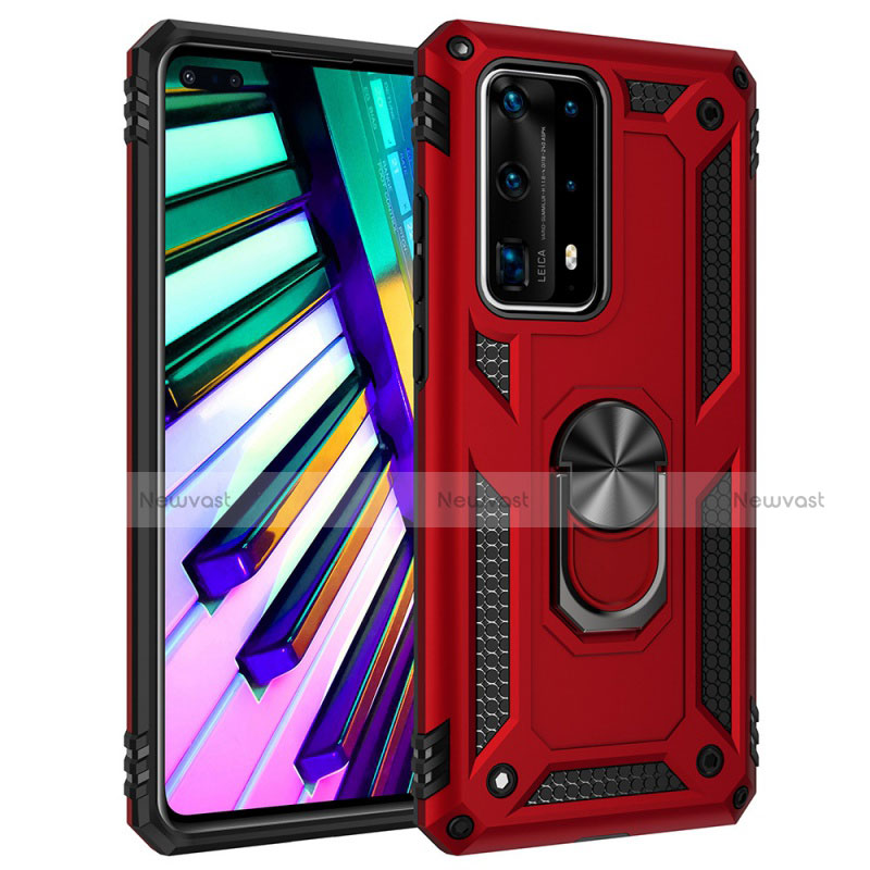 Silicone Matte Finish and Plastic Back Cover Case with Magnetic Finger Ring Stand C01 for Huawei P40 Pro+ Plus