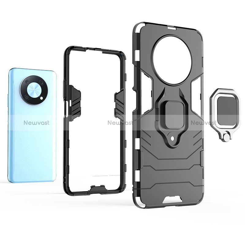 Silicone Matte Finish and Plastic Back Cover Case with Magnetic Finger Ring Stand for Huawei Enjoy 50 Pro