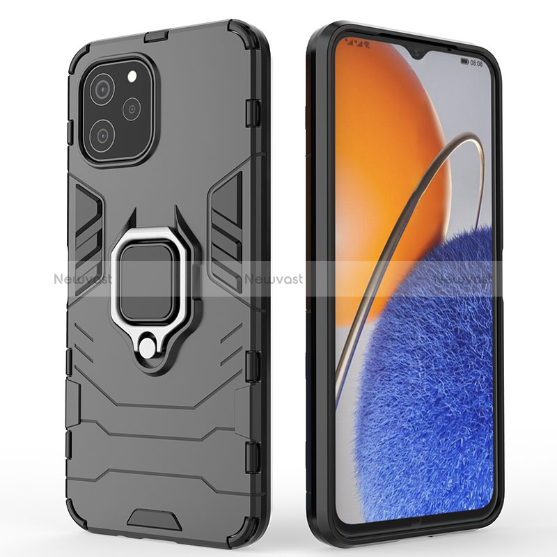 Silicone Matte Finish and Plastic Back Cover Case with Magnetic Finger Ring Stand for Huawei Enjoy 50z