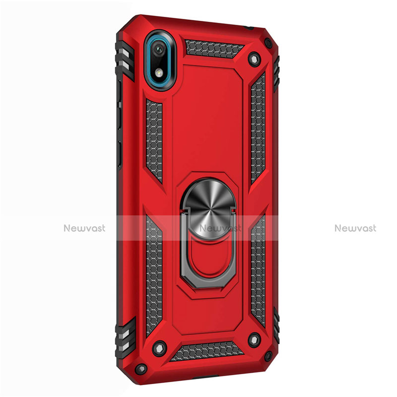 Silicone Matte Finish and Plastic Back Cover Case with Magnetic Finger Ring Stand for Huawei Enjoy 8S Red