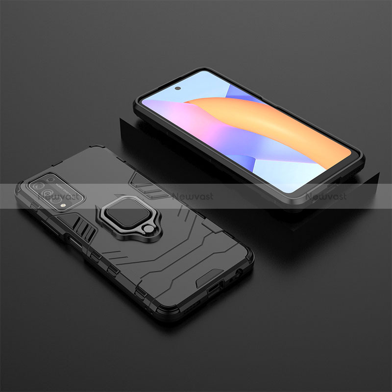 Silicone Matte Finish and Plastic Back Cover Case with Magnetic Finger Ring Stand for Huawei Honor 10X Lite