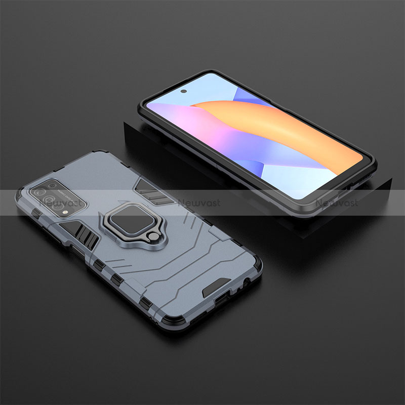 Silicone Matte Finish and Plastic Back Cover Case with Magnetic Finger Ring Stand for Huawei Honor 10X Lite