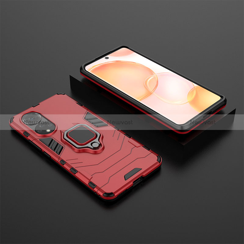 Silicone Matte Finish and Plastic Back Cover Case with Magnetic Finger Ring Stand for Huawei Honor 50 5G