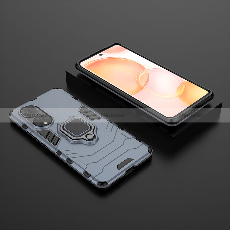 Silicone Matte Finish and Plastic Back Cover Case with Magnetic Finger Ring Stand for Huawei Honor 50 5G