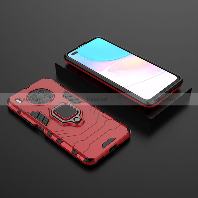 Silicone Matte Finish and Plastic Back Cover Case with Magnetic Finger Ring Stand for Huawei Honor 50 Lite